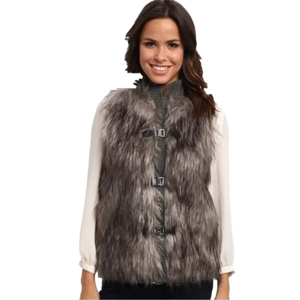 Calvin Klein Faux Fur Sweater Vest buckle closure size XL